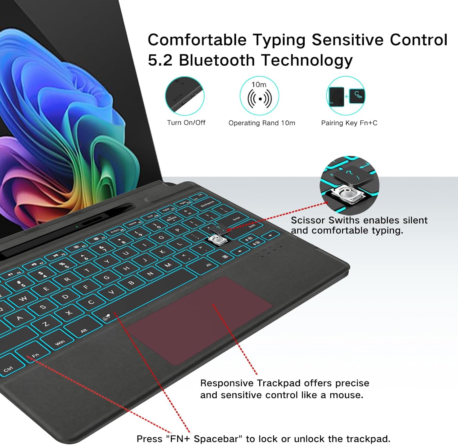 Microsoft Surface pro 8/9/X Signature Keyboard With pen holder, Backlit, Black - Image 4