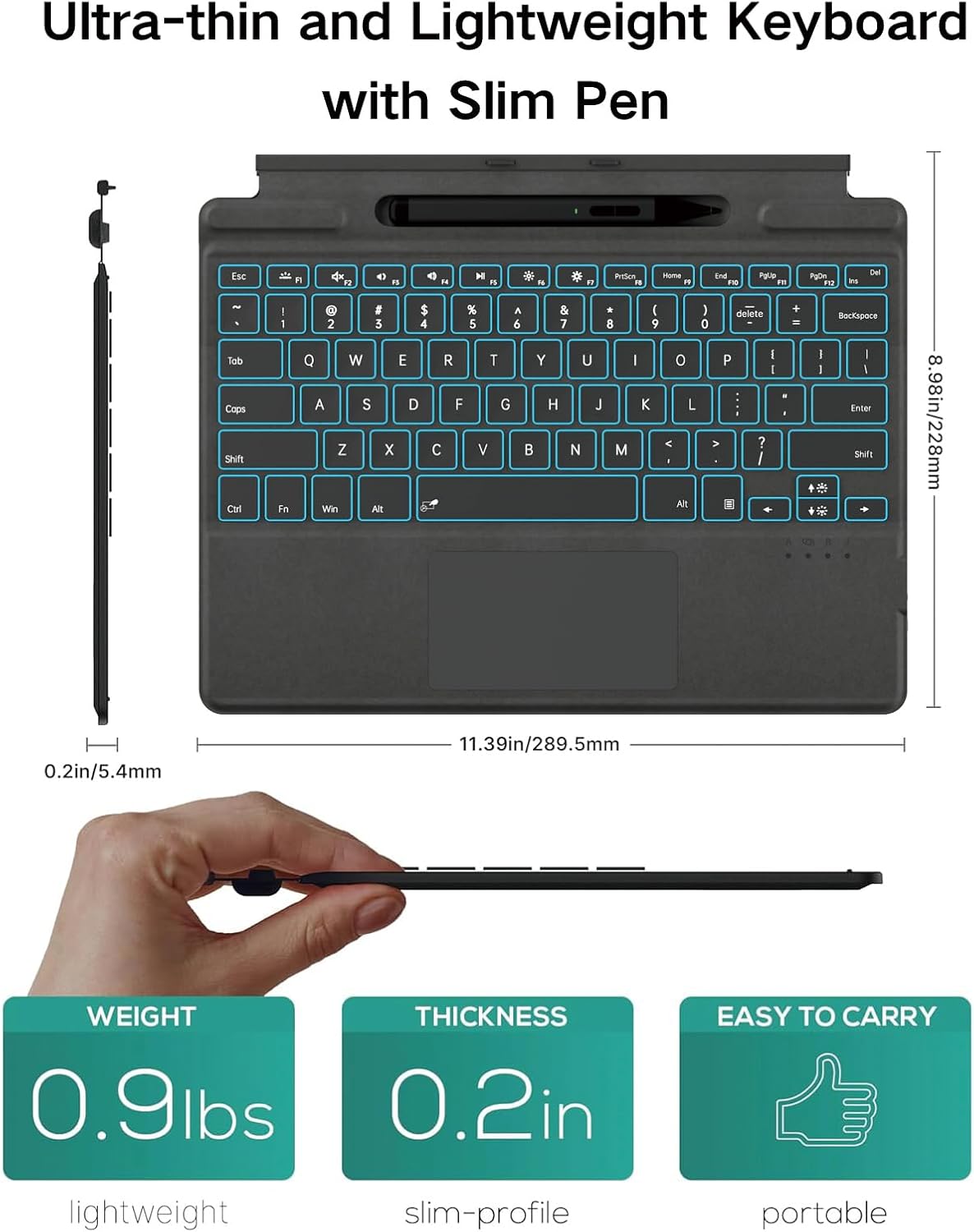 Microsoft Surface pro 8/9/X Signature Keyboard With pen holder, Backlit, Black - Image 5